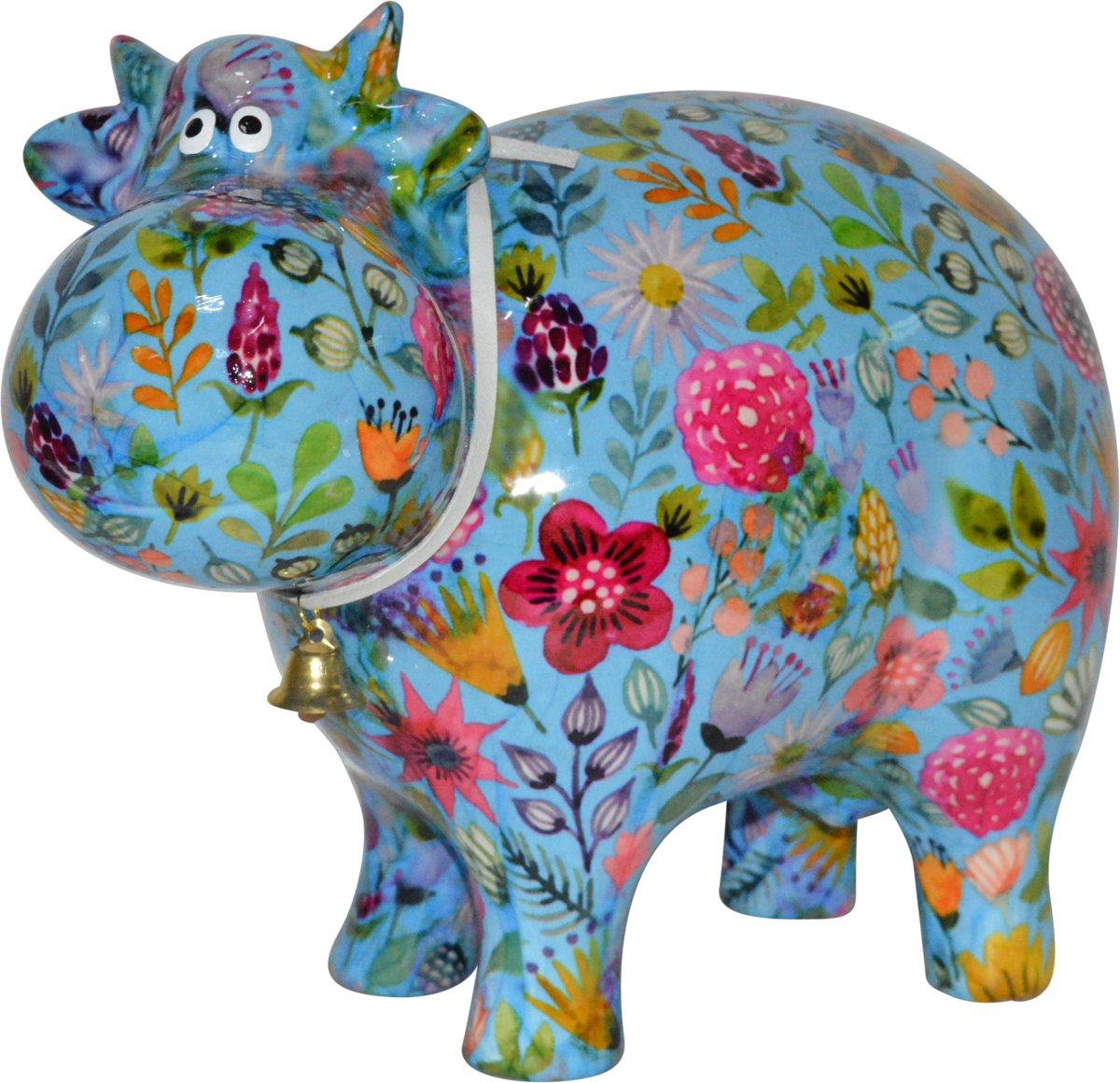 Cow Big Bella XL spaarpot | koe - blauw met bloemen | Pomme pidou